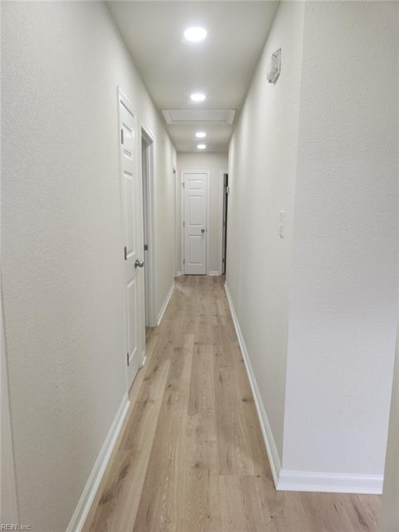 13031 Green Grove Ln, Newport News, VA 23608 - hall with attic access, light wood finished floors, and recessed lighting