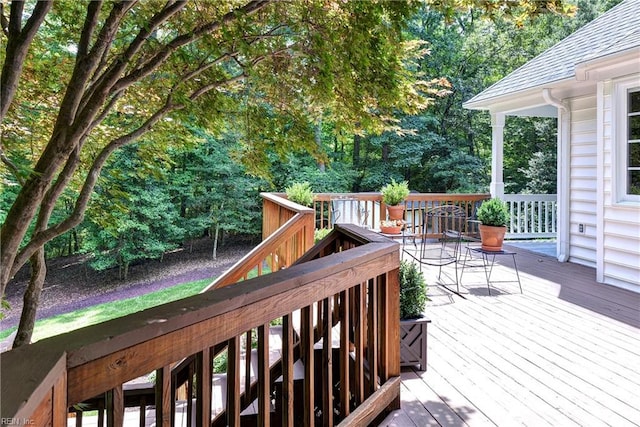 8265 Wrenfield Dr, Williamsburg, VA 23188 - wooden terrace with view of wooded area
