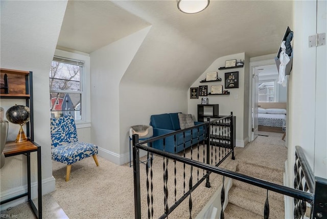 325 E Lorengo Ave, Norfolk, VA 23503 - hall featuring carpet flooring, lofted ceiling, and an upstairs landing