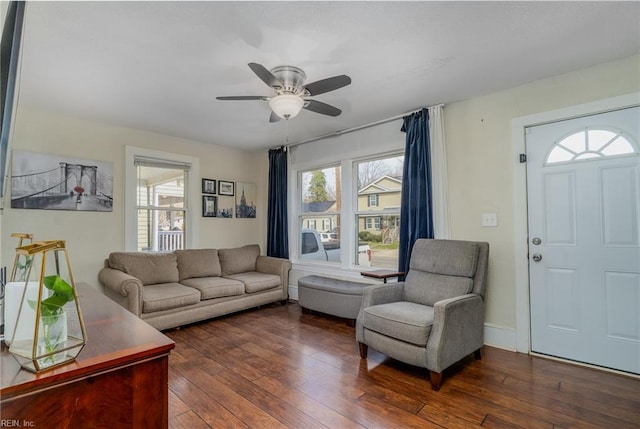 325 E Lorengo Ave, Norfolk, VA 23503 - living area featuring dark wood finished floors and ceiling fan