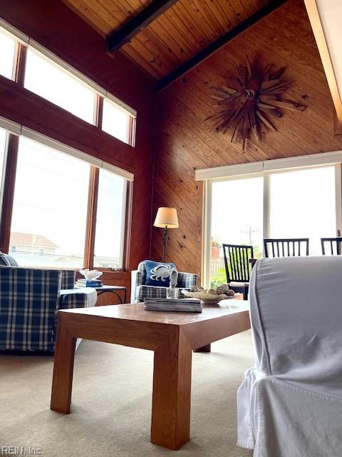 3225 Sandfiddler Rd, Virginia Beach, VA 23456 - carpeted office featuring a wooden ceiling with exposed beams and wooden walls