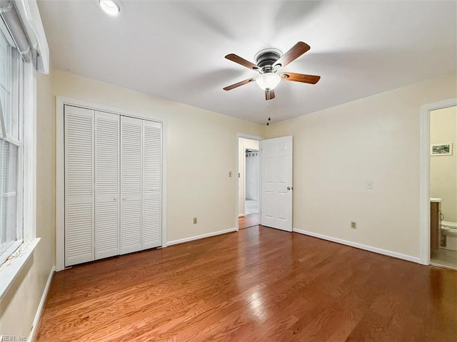 4 Everett Dr, Newport News, VA 23602 - unfurnished bedroom with wood finished floors, a closet, ceiling fan, and ensuite bathroom