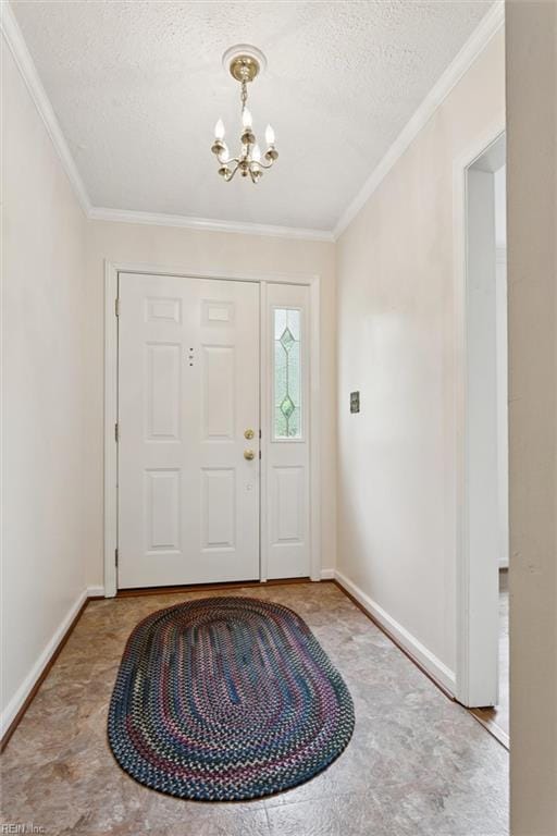 4 Everett Dr, Newport News, VA 23602 - entryway with a chandelier, ornamental molding, and a textured ceiling