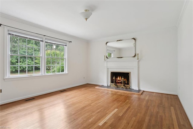 4 Everett Dr, Newport News, VA 23602 - unfurnished living room featuring ornamental molding, wood finished floors, and a lit fireplace