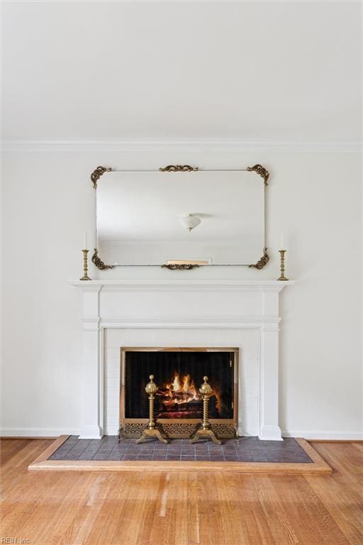 4 Everett Dr, Newport News, VA 23602 - detailed view of wood finished floors, a tiled fireplace, and crown molding