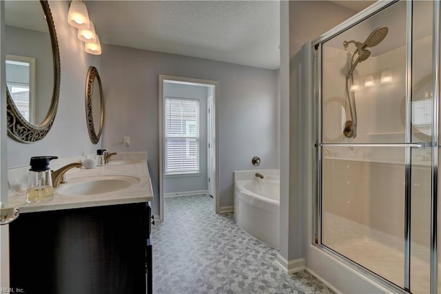 1928 Bexley Ln, Chesapeake, VA 23322 - full bathroom with a bath, a stall shower, double vanity, and tile patterned floors