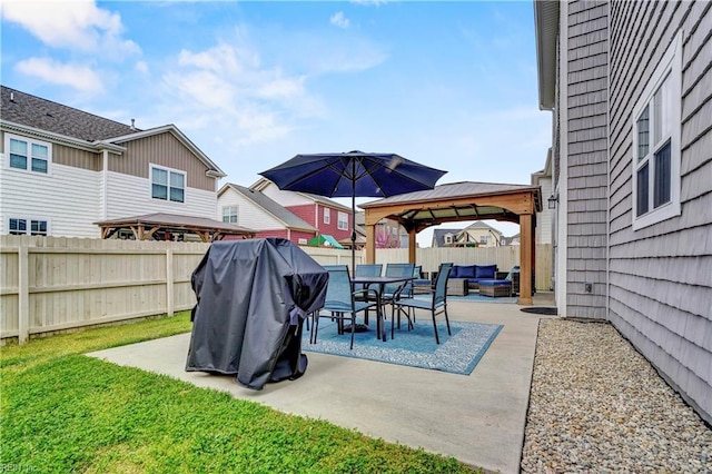 1928 Bexley Ln, Chesapeake, VA 23322 - fenced backyard with a gazebo, an outdoor hangout area, and a patio
