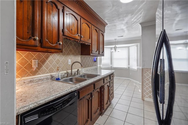 1206 Mabry Mill Pl, Chesapeake, VA 23320 - kitchen featuring freestanding refrigerator, dishwasher, decorative backsplash, light tile patterned flooring, and crown molding