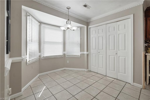 1206 Mabry Mill Pl, Chesapeake, VA 23320 - unfurnished dining area featuring a chandelier, crown molding, and light tile patterned flooring