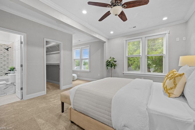 2233 Keller Ave, Norfolk, VA 23509 - carpeted bedroom featuring crown molding, recessed lighting, a walk in closet, ensuite bathroom, and ceiling fan