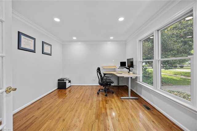 929 Magnolia Ave, Norfolk, VA 23508 - office area featuring wood finished floors, crown molding, and recessed lighting