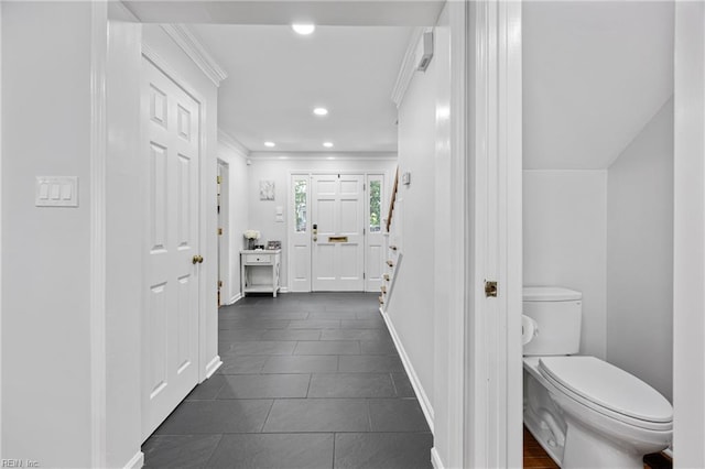 929 Magnolia Ave, Norfolk, VA 23508 - bathroom with ornamental molding, recessed lighting, tile patterned floors, and vanity