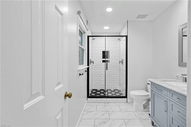 929 Magnolia Ave, Norfolk, VA 23508 - bathroom featuring marble finish flooring, vanity, a stall shower, and recessed lighting