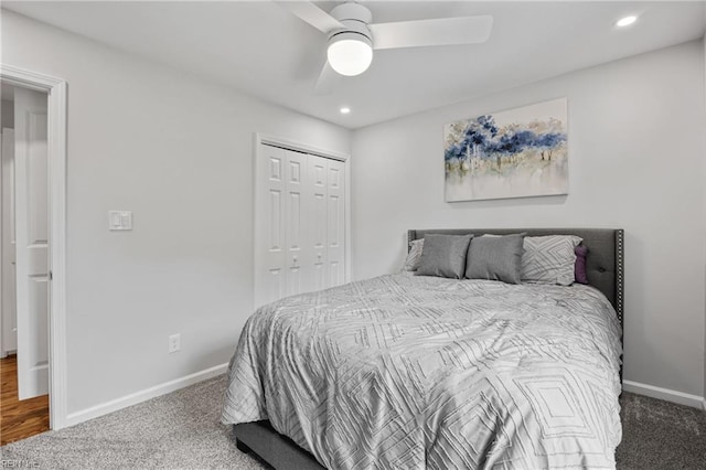 929 Magnolia Ave, Norfolk, VA 23508 - carpeted bedroom featuring a closet, recessed lighting, and ceiling fan