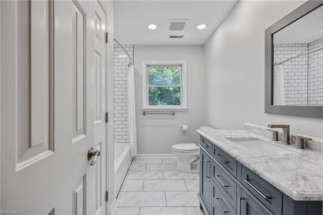 929 Magnolia Ave, Norfolk, VA 23508 - bathroom featuring vanity, marble look tiles, shower / bathtub combination with curtain, and recessed lighting