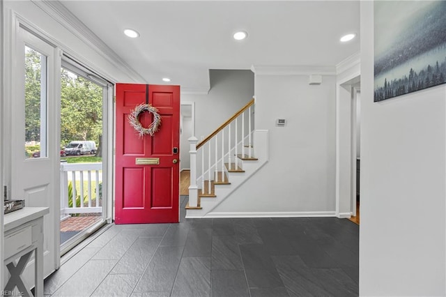 929 Magnolia Ave, Norfolk, VA 23508 - foyer featuring crown molding, recessed lighting, and stairs
