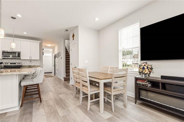 401 W 30th St, Norfolk, VA 23508 - dining space with stairs, light wood-style flooring, and recessed lighting