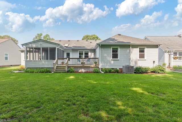 633 Aguila Dr, Chesapeake, VA 23322 - back of property with a sunroom, a deck, and a yard