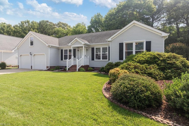 633 Aguila Dr, Chesapeake, VA 23322 - single story home with concrete driveway, an attached garage, a front yard, and a shingled roof