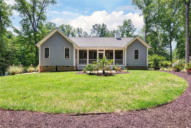 3 Menife Ct, Williamsburg, VA 23188 - rear view of property with crawl space, a sunroom, a yard, and roof with shingles