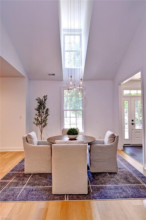 3 Menife Ct, Williamsburg, VA 23188 - dining space with wood finished floors and high vaulted ceiling