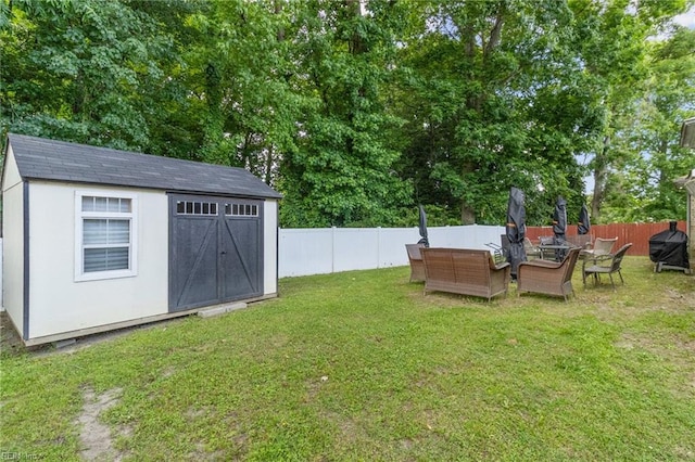 1058 Hillpoint Rd, Suffolk, VA 23434 - fenced backyard with a shed and outdoor lounge area