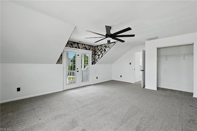 700 Hilltop Ct, Chesapeake, VA 23322 - additional living space with lofted ceiling, a ceiling fan, french doors, and carpet