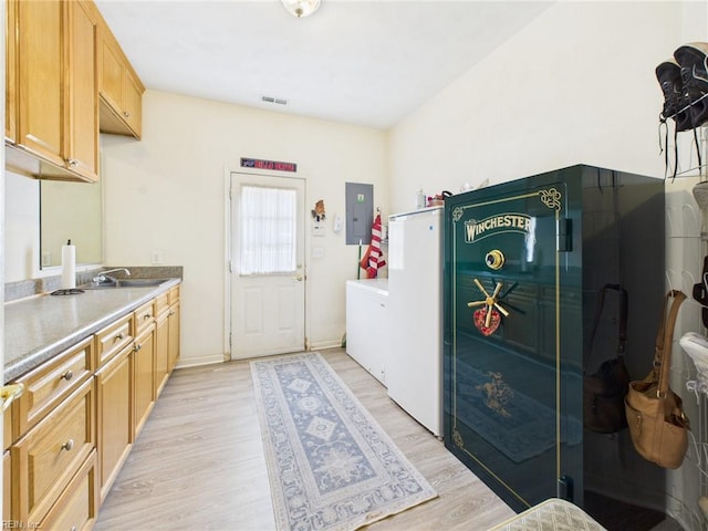 2909 Drum Point Cres, Chesapeake, VA 23321 - washroom featuring electric panel, light wood-style flooring, and washer / dryer