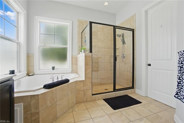 3216 Meanley Dr, Chesapeake, VA 23323 - full bathroom with a bath, a shower stall, and tile patterned floors
