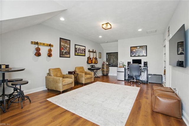 3216 Meanley Dr, Chesapeake, VA 23323 - living area featuring a desk, wood finished floors, and recessed lighting