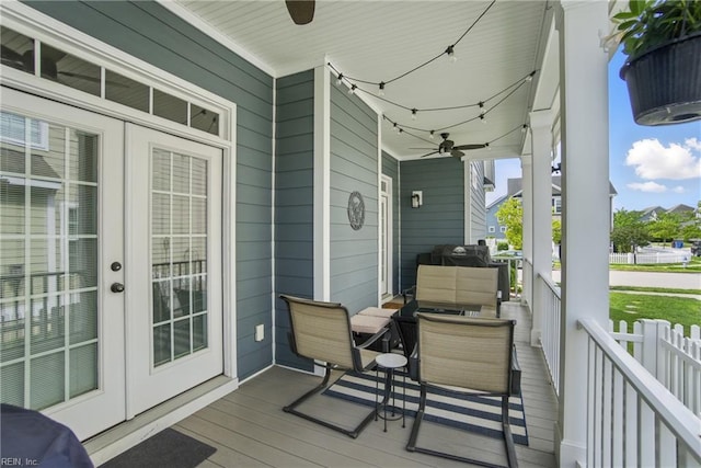 3216 Meanley Dr, Chesapeake, VA 23323 - wooden porch featuring french doors and ceiling fan