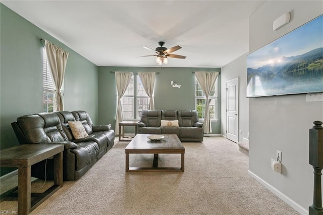 112 Mccormick Pl, Williamsburg, VA 23185 - carpeted living area with a ceiling fan and baseboards