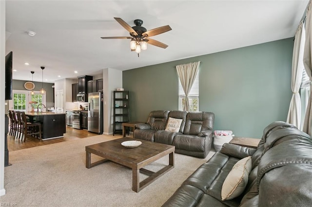 112 Mccormick Pl, Williamsburg, VA 23185 - living area with a ceiling fan, recessed lighting, and light wood finished floors