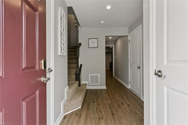 112 Mccormick Pl, Williamsburg, VA 23185 - entrance foyer featuring stairs, wood finished floors, and recessed lighting