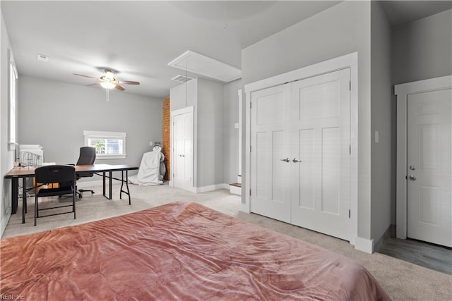 2309 Drum Creek Rd, Chesapeake, VA 23321 - bedroom featuring attic access, carpet, a desk, ceiling fan, and multiple closets