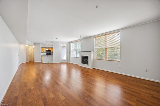 249 W Freemason St Unit 408, Norfolk, VA 23510 - unfurnished living room with wood finished floors and a fireplace