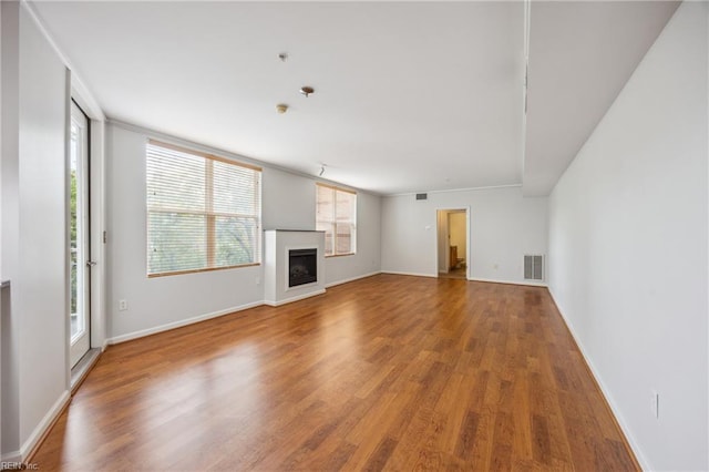 249 W Freemason St Unit 408, Norfolk, VA 23510 - unfurnished living room featuring wood finished floors and a fireplace