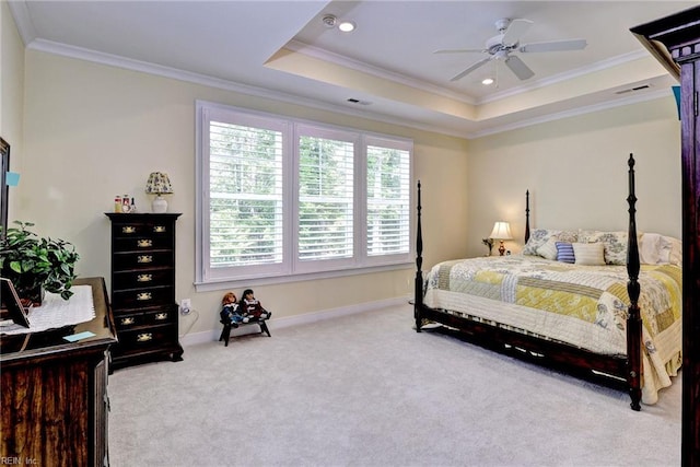 3998 Isaac Cir, Williamsburg, VA 23188 - bedroom featuring ornamental molding, carpet, a ceiling fan, and a tray ceiling