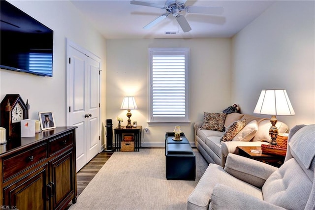 3998 Isaac Cir, Williamsburg, VA 23188 - living area featuring ceiling fan and dark wood-style floors