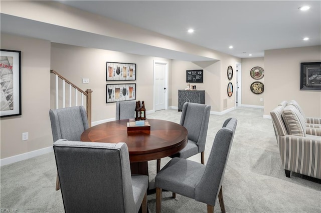 105 Repose Rd, Williamsburg, VA 23185 - dining space with light colored carpet, recessed lighting, and stairway