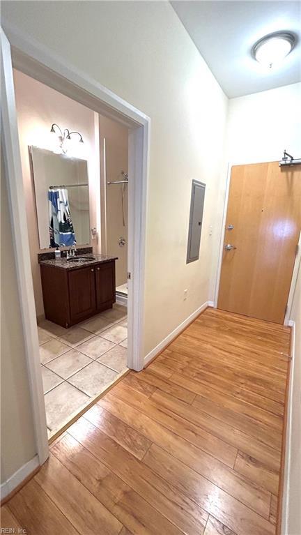 450 W Princess Anne Rd Unit 208, Norfolk, VA 23517 - corridor with light wood-style floors and electric panel