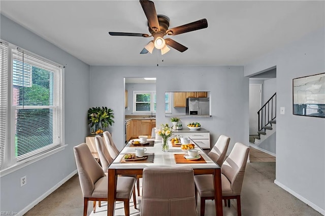 6625 Stoney Pt, Norfolk, VA 23502 - dining room with a ceiling fan and stairs