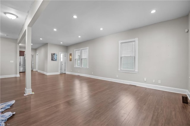 256 Lee St, Hampton, VA 23669 - unfurnished living room featuring dark wood-type flooring and recessed lighting