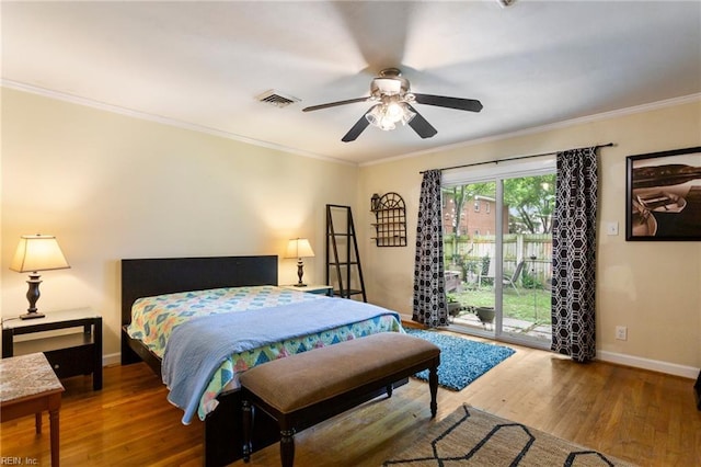 963 Woodrow Ave Unit A, Norfolk, VA 23517 - bedroom featuring access to exterior, wood finished floors, crown molding, and a ceiling fan