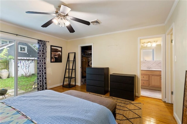 963 Woodrow Ave Unit A, Norfolk, VA 23517 - bedroom featuring light wood finished floors, crown molding, ensuite bathroom, ceiling fan, and access to outside