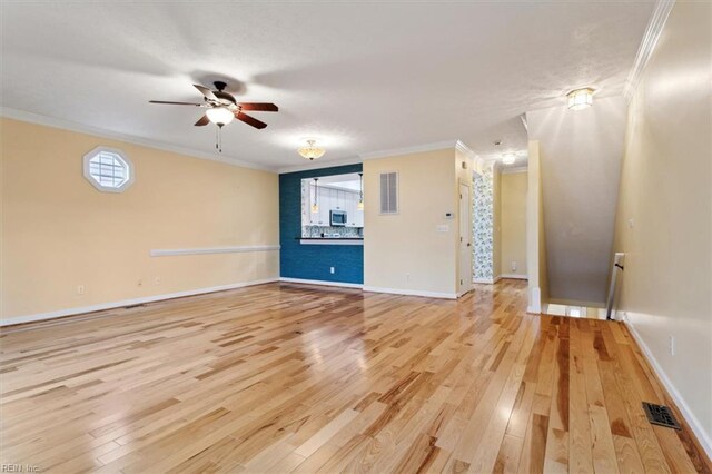 367 Mainsail Dr Unit 23, Hampton, VA 23664 - empty room featuring ornamental molding, light wood finished floors, and ceiling fan