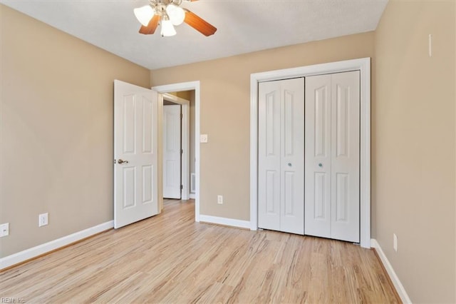 367 Mainsail Dr Unit 23, Hampton, VA 23664 - unfurnished bedroom with light wood-type flooring, a closet, and a ceiling fan