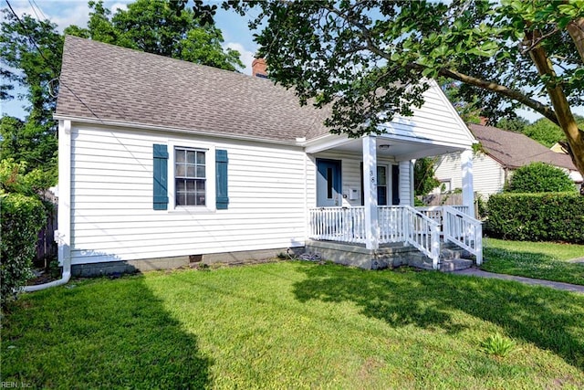387 Sampson Ave, Hampton, VA 23661 - view of front of property featuring a porch, a shingled roof, a chimney, and a front lawn