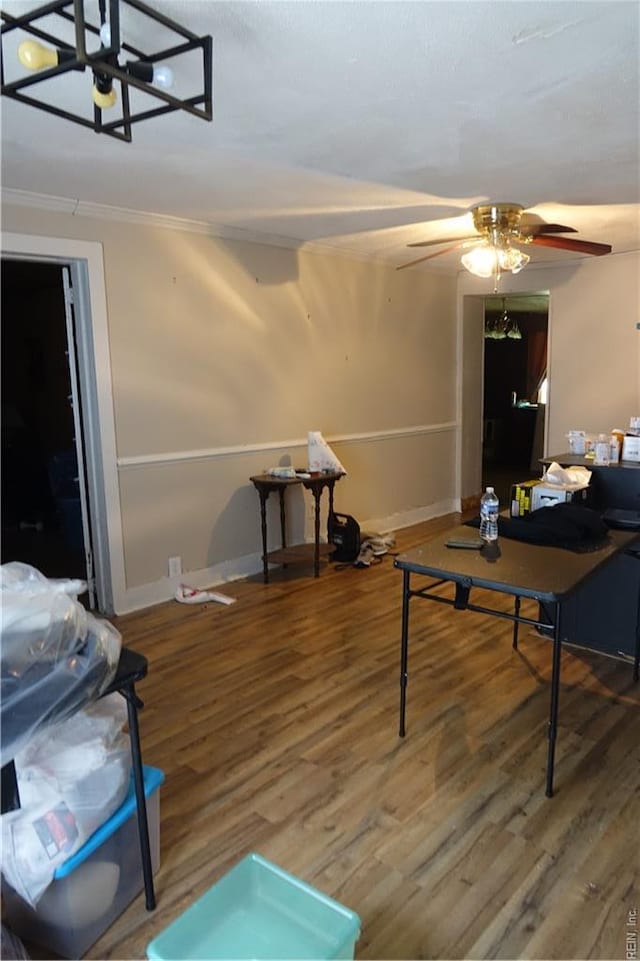 806 Lee St, West Point, VA 23181 - rec room featuring wood finished floors, ceiling fan, and ornamental molding