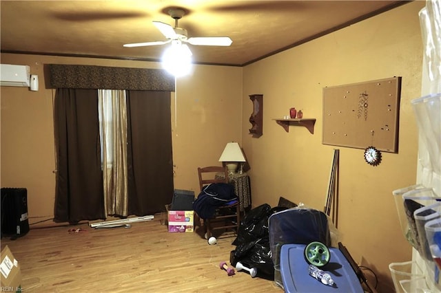 806 Lee St, West Point, VA 23181 - bedroom with an AC wall unit, wood finished floors, ceiling fan, and crown molding